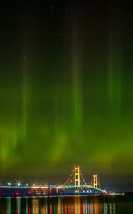 Preview wallpaper northern lights, aurora, bridge, night, michigan, usa