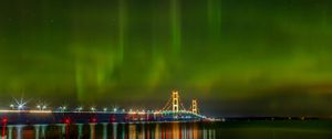 Preview wallpaper northern lights, aurora, bridge, night, michigan, usa