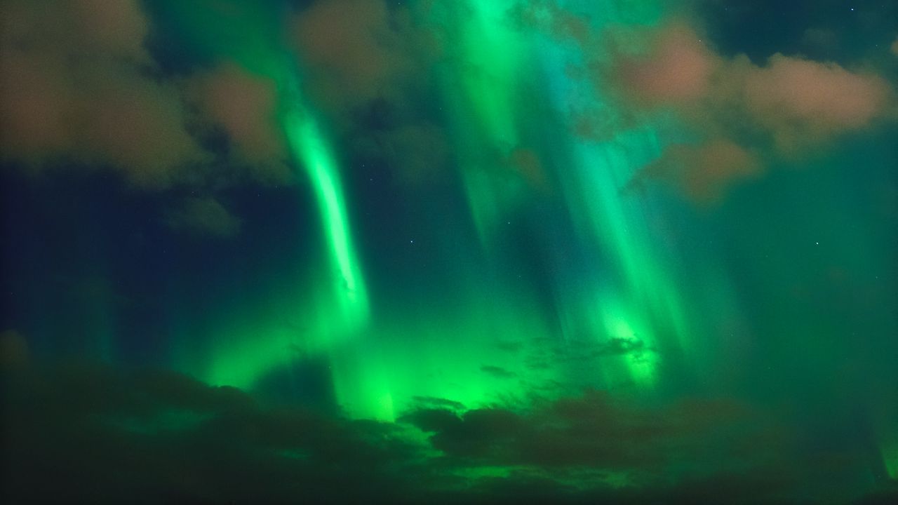 Wallpaper northern lights, aurora, clouds, night, sky