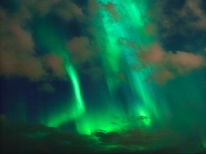 Preview wallpaper northern lights, aurora, clouds, night, sky