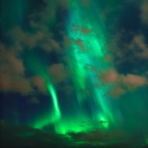 Preview wallpaper northern lights, aurora, clouds, night, sky