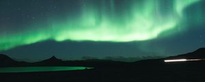 Preview wallpaper northern lights, aurora, green, night, landscape