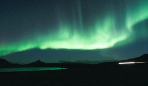 Preview wallpaper northern lights, aurora, green, night, landscape