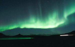 Preview wallpaper northern lights, aurora, green, night, landscape