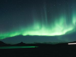 Preview wallpaper northern lights, aurora, green, night, landscape
