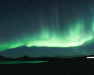 Preview wallpaper northern lights, aurora, green, night, landscape