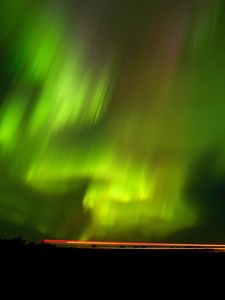 Preview wallpaper northern lights, aurora, horizon, starry sky, green