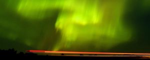 Preview wallpaper northern lights, aurora, horizon, starry sky, green