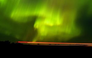 Preview wallpaper northern lights, aurora, horizon, starry sky, green