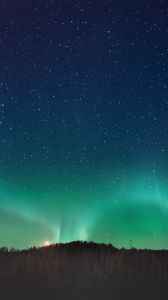 Preview wallpaper northern lights, aurora, horizon, stars, starry sky, night