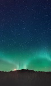 Preview wallpaper northern lights, aurora, horizon, stars, starry sky, night