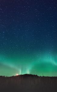 Preview wallpaper northern lights, aurora, horizon, stars, starry sky, night