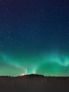 Preview wallpaper northern lights, aurora, horizon, stars, starry sky, night