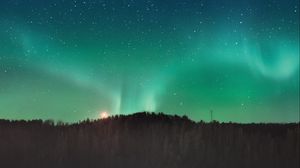 Preview wallpaper northern lights, aurora, horizon, stars, starry sky, night