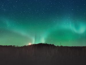 Preview wallpaper northern lights, aurora, horizon, stars, starry sky, night