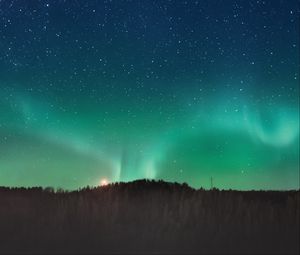 Preview wallpaper northern lights, aurora, horizon, stars, starry sky, night