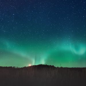 Preview wallpaper northern lights, aurora, horizon, stars, starry sky, night