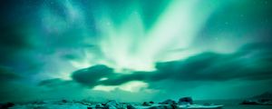 Preview wallpaper northern lights, aurora, lake, ice, horizon, iceland