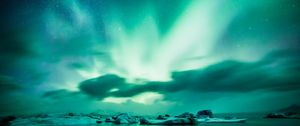 Preview wallpaper northern lights, aurora, lake, ice, horizon, iceland