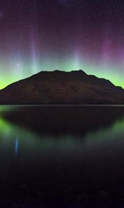 Preview wallpaper northern lights, aurora, mountain, lake, queenstown, new zealand