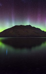 Preview wallpaper northern lights, aurora, mountain, lake, queenstown, new zealand