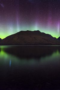 Preview wallpaper northern lights, aurora, mountain, lake, queenstown, new zealand