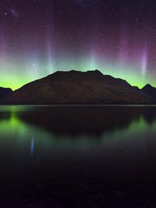 Preview wallpaper northern lights, aurora, mountain, lake, queenstown, new zealand