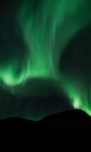 Preview wallpaper northern lights, aurora, mountain, night, sky, green