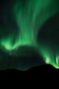 Preview wallpaper northern lights, aurora, mountain, night, sky, green
