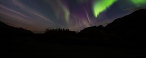Preview wallpaper northern lights, aurora, mountain, night, starry sky, stars