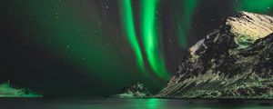 Preview wallpaper northern lights, aurora, mountain, snow, ice, norway