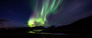 Preview wallpaper northern lights, aurora, mountains, night, starry sky, natural phenomenon, darkness