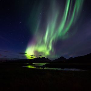 Preview wallpaper northern lights, aurora, mountains, night, starry sky, natural phenomenon, darkness