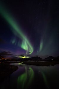 Preview wallpaper northern lights, aurora, mountains, night, starry sky, stars