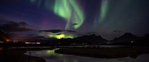 Preview wallpaper northern lights, aurora, mountains, night, starry sky, stars