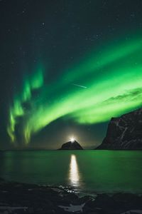 Preview wallpaper northern lights, aurora, mountains, lake, night, lights