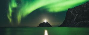 Preview wallpaper northern lights, aurora, mountains, lake, night, lights