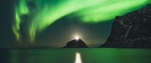 Preview wallpaper northern lights, aurora, mountains, lake, night, lights