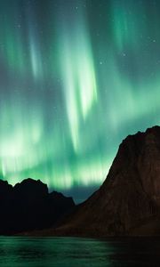 Preview wallpaper northern lights, aurora, mountains, lake, night