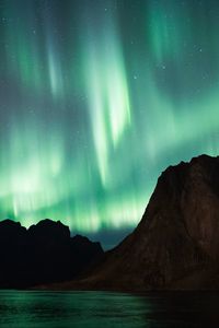 Preview wallpaper northern lights, aurora, mountains, lake, night