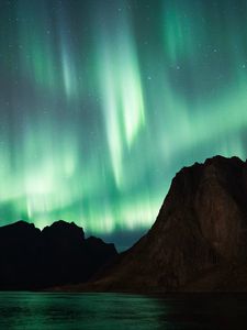 Preview wallpaper northern lights, aurora, mountains, lake, night