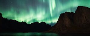 Preview wallpaper northern lights, aurora, mountains, lake, night