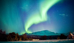 Preview wallpaper northern lights, aurora, mountains, night, winter