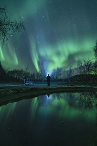 Preview wallpaper northern lights, aurora, night, silhouette, dark