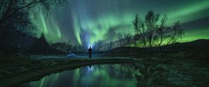 Preview wallpaper northern lights, aurora, night, silhouette, dark