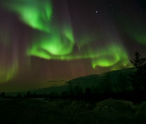 Preview wallpaper northern lights, aurora, night, dark, green