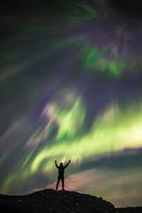 Preview wallpaper northern lights, aurora, silhouette, solitude, alone