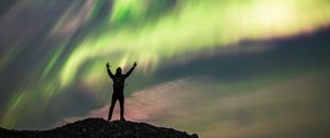 Preview wallpaper northern lights, aurora, silhouette, solitude, alone