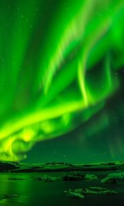 Preview wallpaper northern lights, aurora, sky, starry sky, night, green