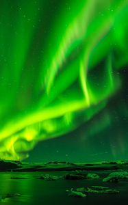 Preview wallpaper northern lights, aurora, sky, starry sky, night, green